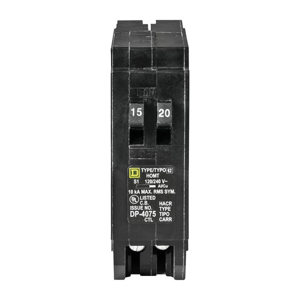 Schneider Electric Miniature Circuit Breaker, HOMT Series 15/20A, 1 Pole, 120/240V AC HOMT1520CP